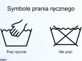 Symbole prania ręcznego: ręka w wodzie oznacza "prać ręcznie", a przekreślony symbol w wodzie oznacza "nie prać".
