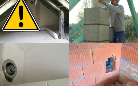 Budowa komina i instalacji wentylacyjnej. Ogrzewanie domu w trakcie prac.