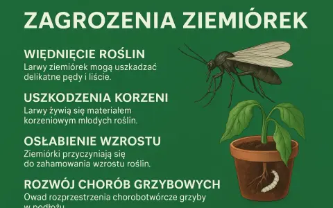 Ziemiórki, małe muszki w kwiatach, niszczą rośliny, uszkadzając korzenie i pędy, hamując wzrost i rozprzestrzeniając choroby grzybowe.