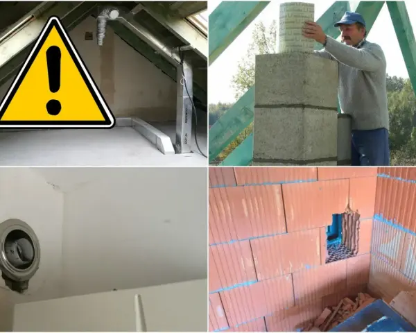 Budowa komina i instalacji wentylacyjnej. Ogrzewanie domu w trakcie prac.