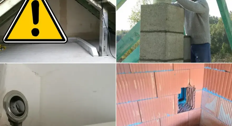 Budowa komina i instalacji wentylacyjnej. Ogrzewanie domu w trakcie prac.